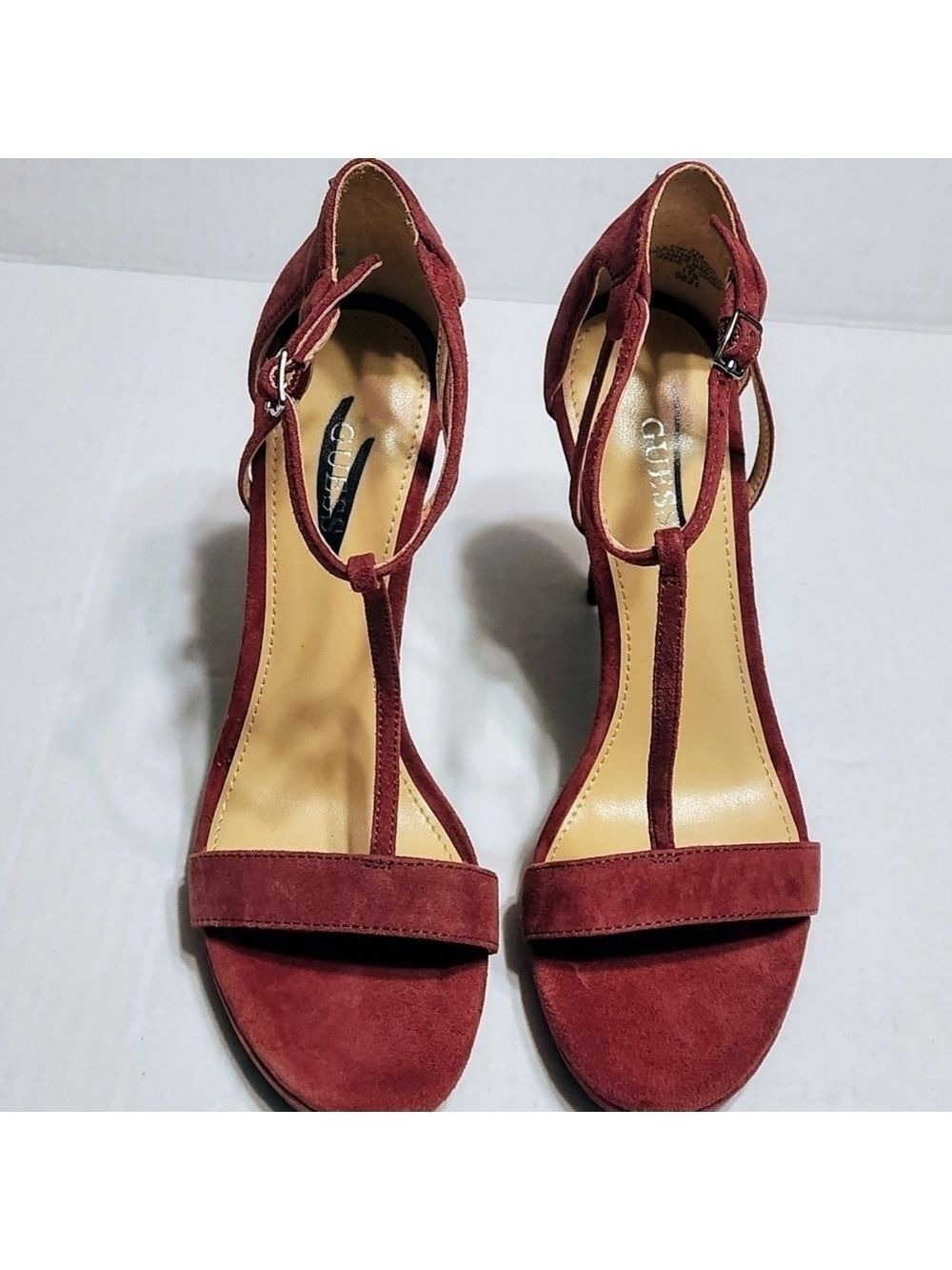Guess Red Suede Ankle Strap Stiletto Heels Size 7 - Picture 4 of 10
